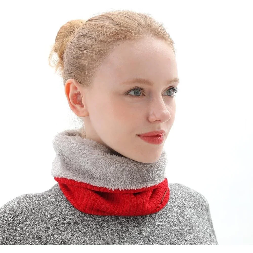 Men's Red Winter Ski Neck Gaiter Face Scarf Fleece Lined Windproof Scarves